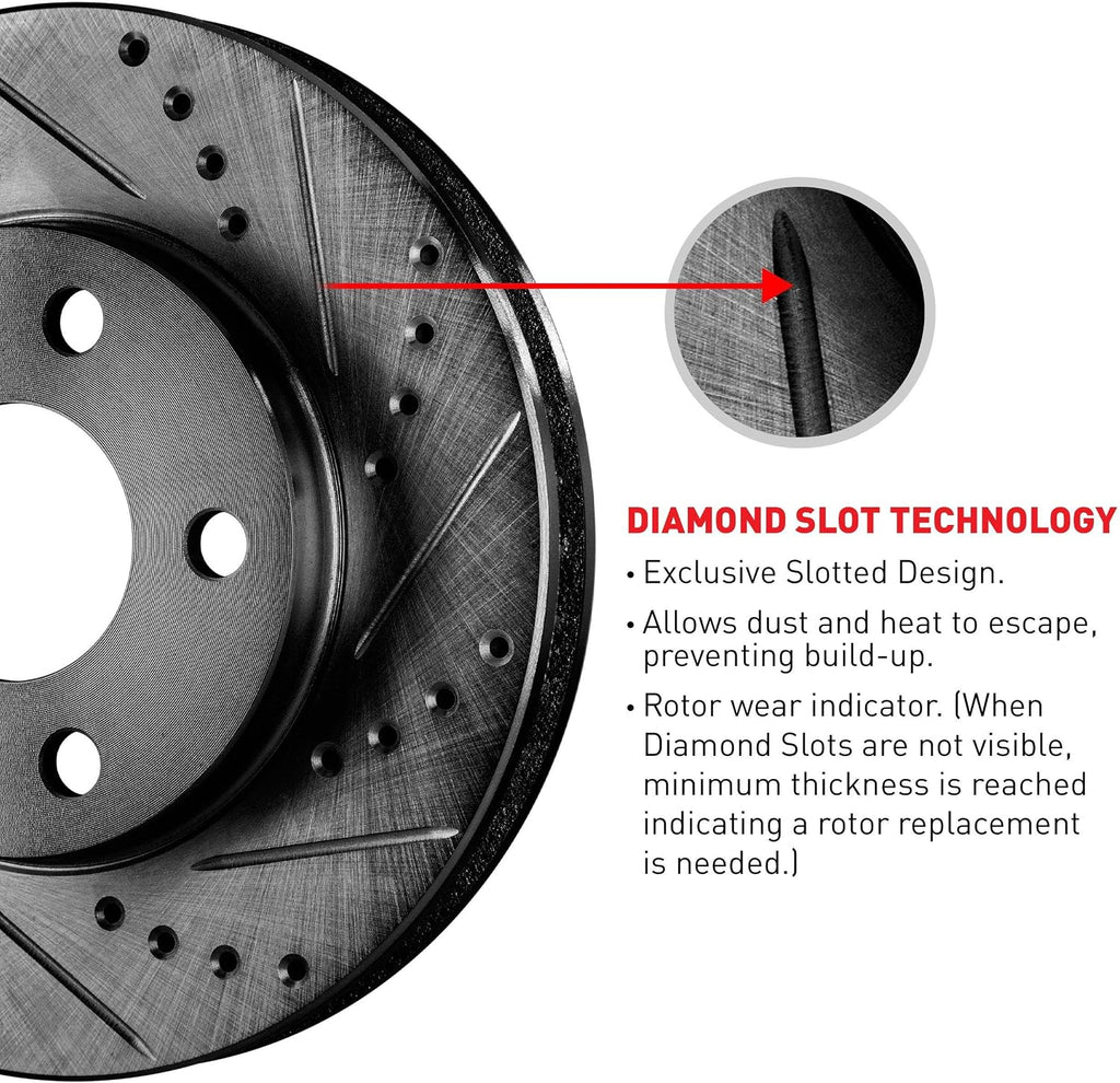 R1 Concepts Brake Rotors fits 2011-2019 Ford Fiesta| Drilled and Slotted Black Disc Brake Rotor Set: 10.2' Front