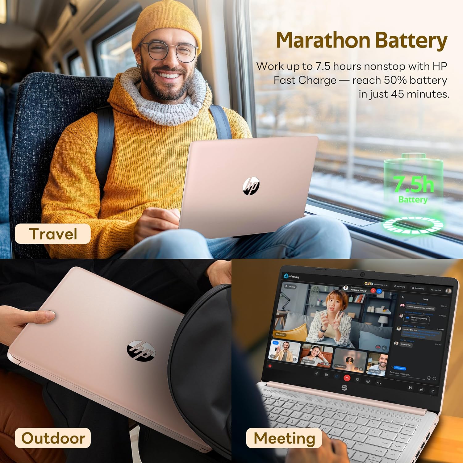 HP Flagship 14' HD Student&Business Laptop with AI Copilot, 13th Gen Intel 4-Core, 16GB RAM, 256GB Storage (128GB UFS + 128GB Docking Station), 1 Year Office 365, 720p Webcam, Win 11, Pale Rose Gold