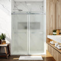 56-60' W x 76' Ultra-Clear Single Sided Frosted Shower Doors Double Sliding Frameless 3/8'(10mm) Tempered Glass with Towel Bar Handle (Chrome)