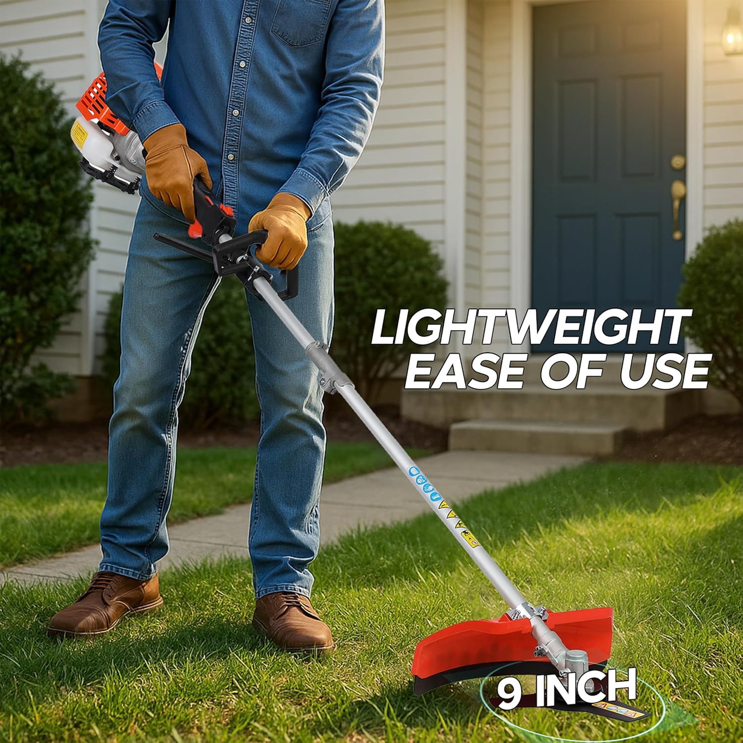 5 in 1 Gas Weed Eater, 52cc 2-Cycle Grass Trimmer & Hedge Trimmer, Brush Cutter, Weed Wacker Gas Powered, Pole Saw with Extension Pole, String Trimmer for Home, Garden, Lawn Care (Red)