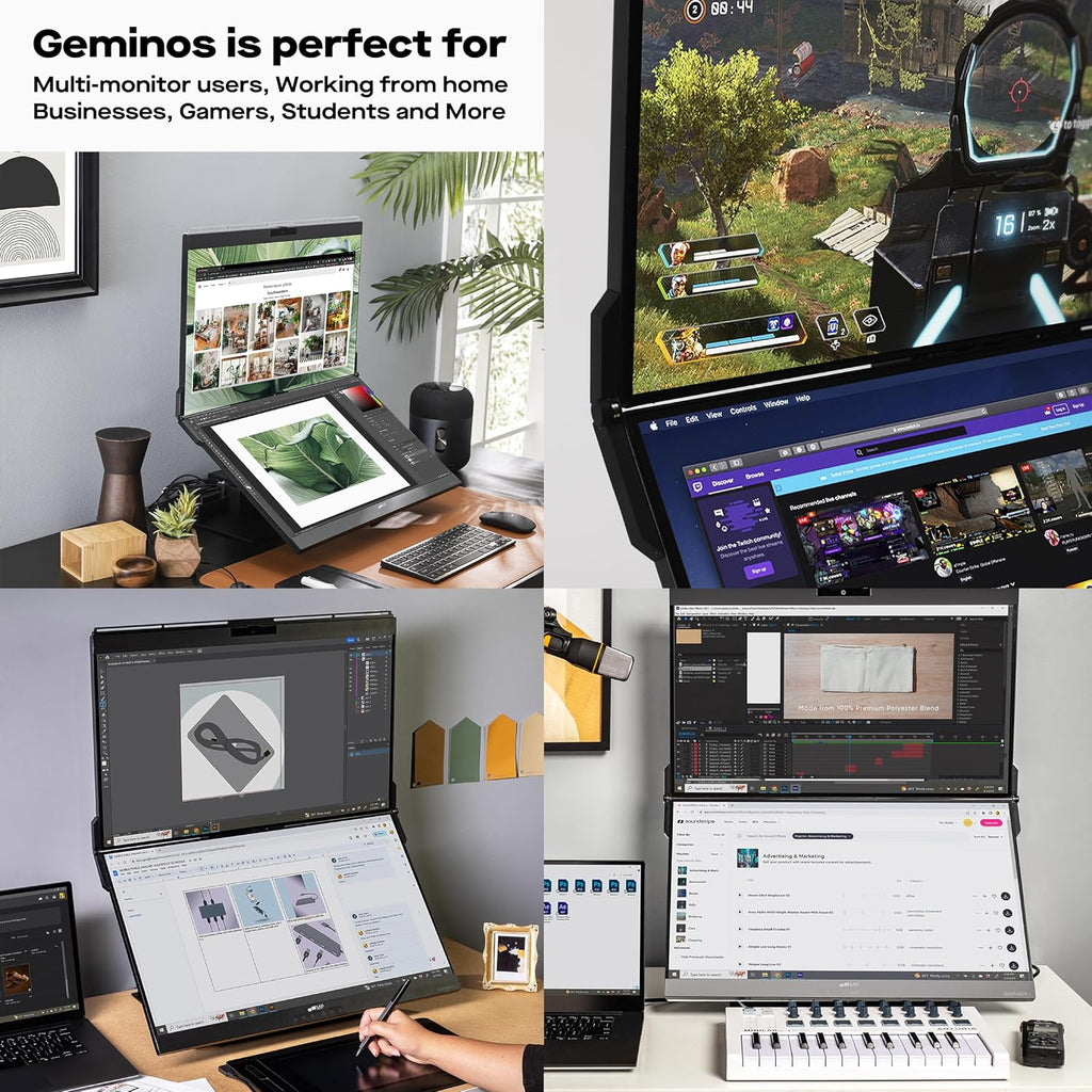 Mobile Pixels 2026 Geminos-T Dual 24' Stacked Computer Monitors with 1080P Webcam and Speakers, Vertical Desktop Monitor, Plug and Play, HDMI/USB-A/USB-C (Touchscreen)