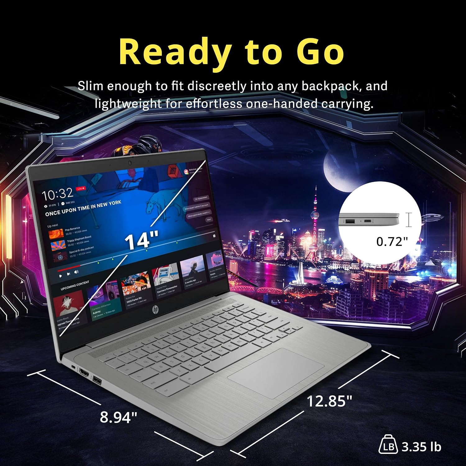 HP 14' HD Chromebook, Intel Celeron N4500, 4GB RAM, 64GB eMMC, Intel UHD Graphics, 720p Webcam, Wi-Fi 6, Fast Charge, Chrome OS, Gray (Renewed)