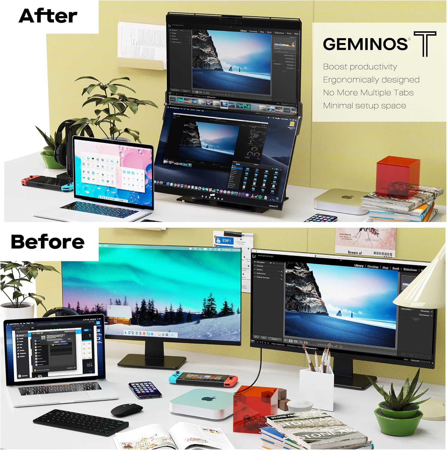 Mobile Pixels 2026 Geminos-T Dual 24' Stacked Computer Monitors with 1080P Webcam and Speakers, Vertical Desktop Monitor, Plug and Play, HDMI/USB-A/USB-C (Touchscreen)