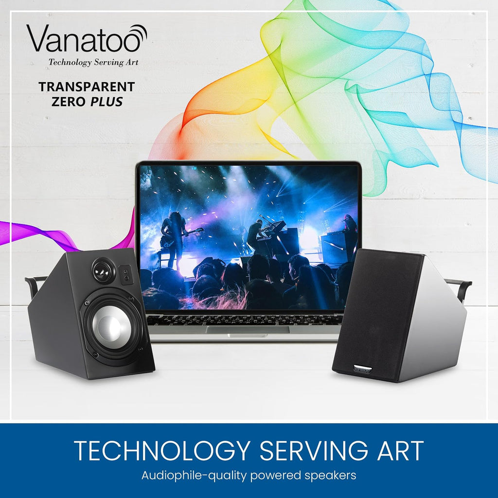 Vanatoo Transparent Zero Plus Near Field Studio Monitor Speakers Pair for TV, PC, Gaming. 120 Watt Powered Speakers for Desktop and Room use. AUX, USB, Bluetooth, Toslink Optical, Remote Control.
