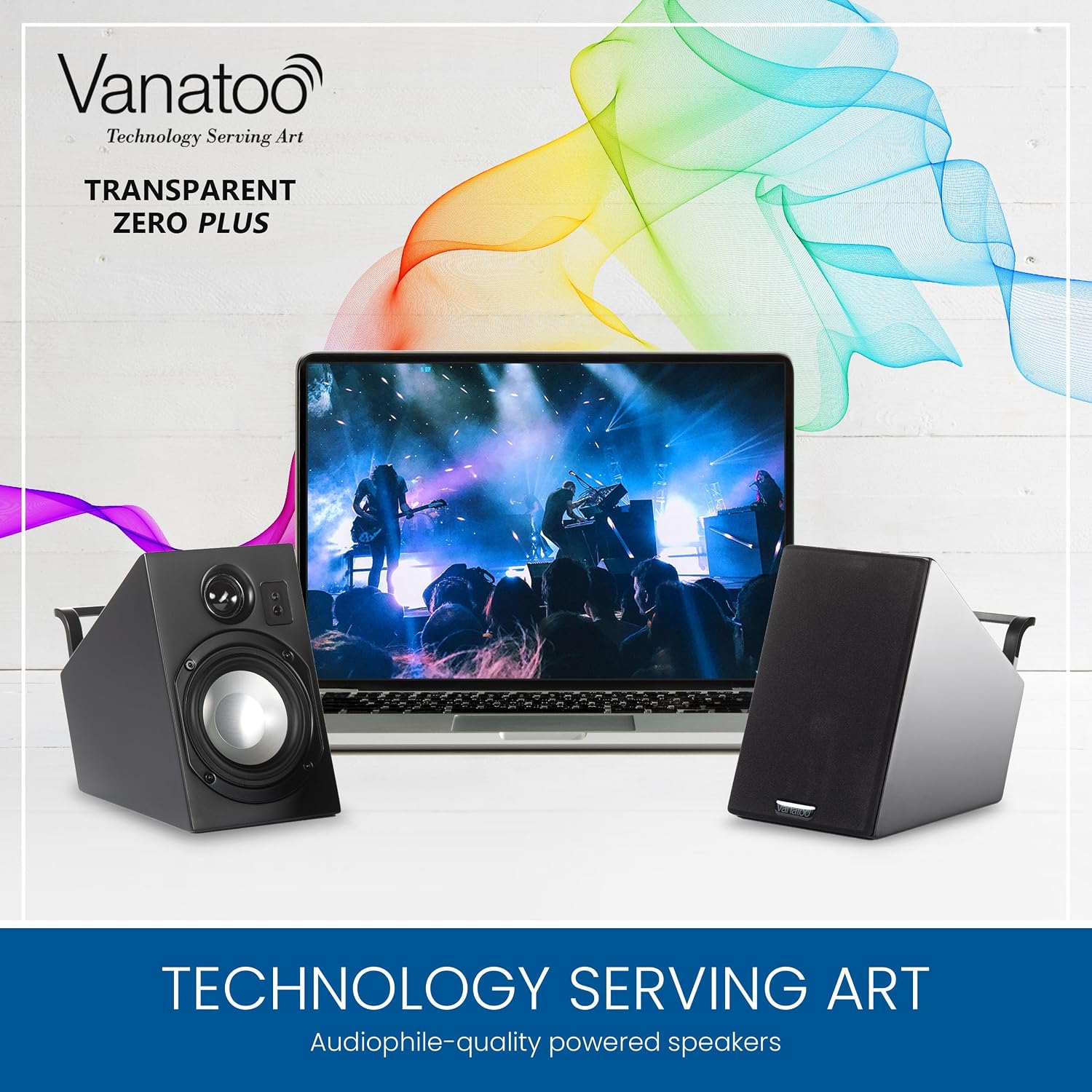 Vanatoo Transparent Zero Plus Near Field Studio Monitor Speakers Pair for TV, PC, Gaming. 120 Watt Powered Speakers for Desktop and Room use. AUX, USB, Bluetooth, Toslink Optical, Remote Control.