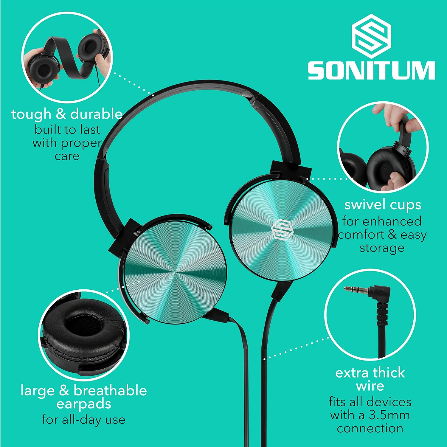 Sonitum Classroom Headphones-Bulk 25-Pack, Student On Ear Comfy Swivel Earphones for Library, School, Airplane, Kids-for Online Learning and Travel, HQ Stereo Sound 3.5mm Jack (Colored Set)