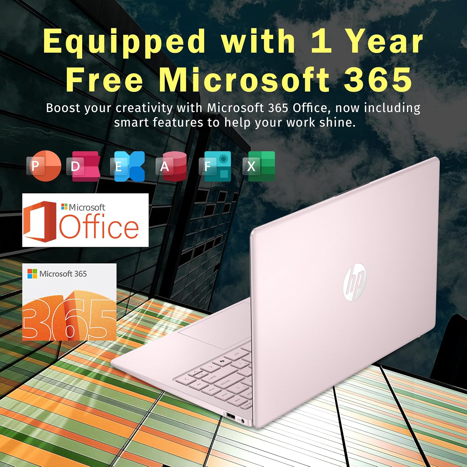 HP Stream 14' HD BrightView Laptop, Intel Celeron N150, 16GB RAM, 288GB Storage (128GB eMMC + 160GB Docking Station Set), Intel UHD Graphics, 720p Webcam, Wi-Fi, 1 Year Office 365, Win 11 S, Pink