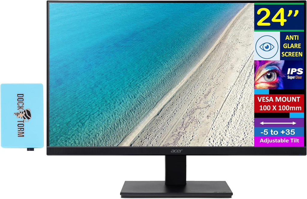 acer Vero 24' V7 Series FHD Monitor with 4ms Response Time, Anti Glare, VGA, HDMI & Dockztorm USB Port Expander, Black (2025 Latest Model) 2 Pack