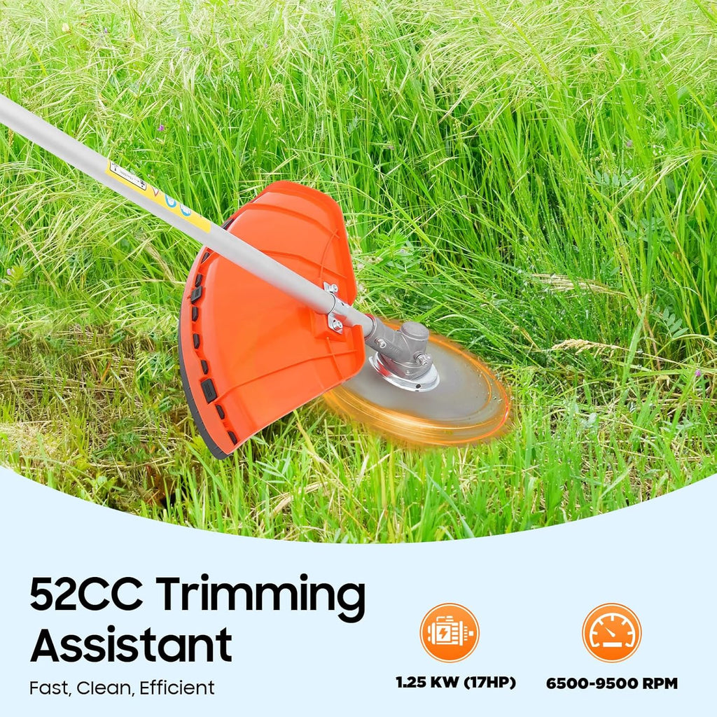 6-in-1 Gas Weed Eater, 2-Stroke 52CC Multi-Functional Trimming Tools Weed Wacker Lawn Mower Hedge Trimmer & Brush Cutter with Extension Pole for Yard Garden Total Lawn Brush and Tree Domination