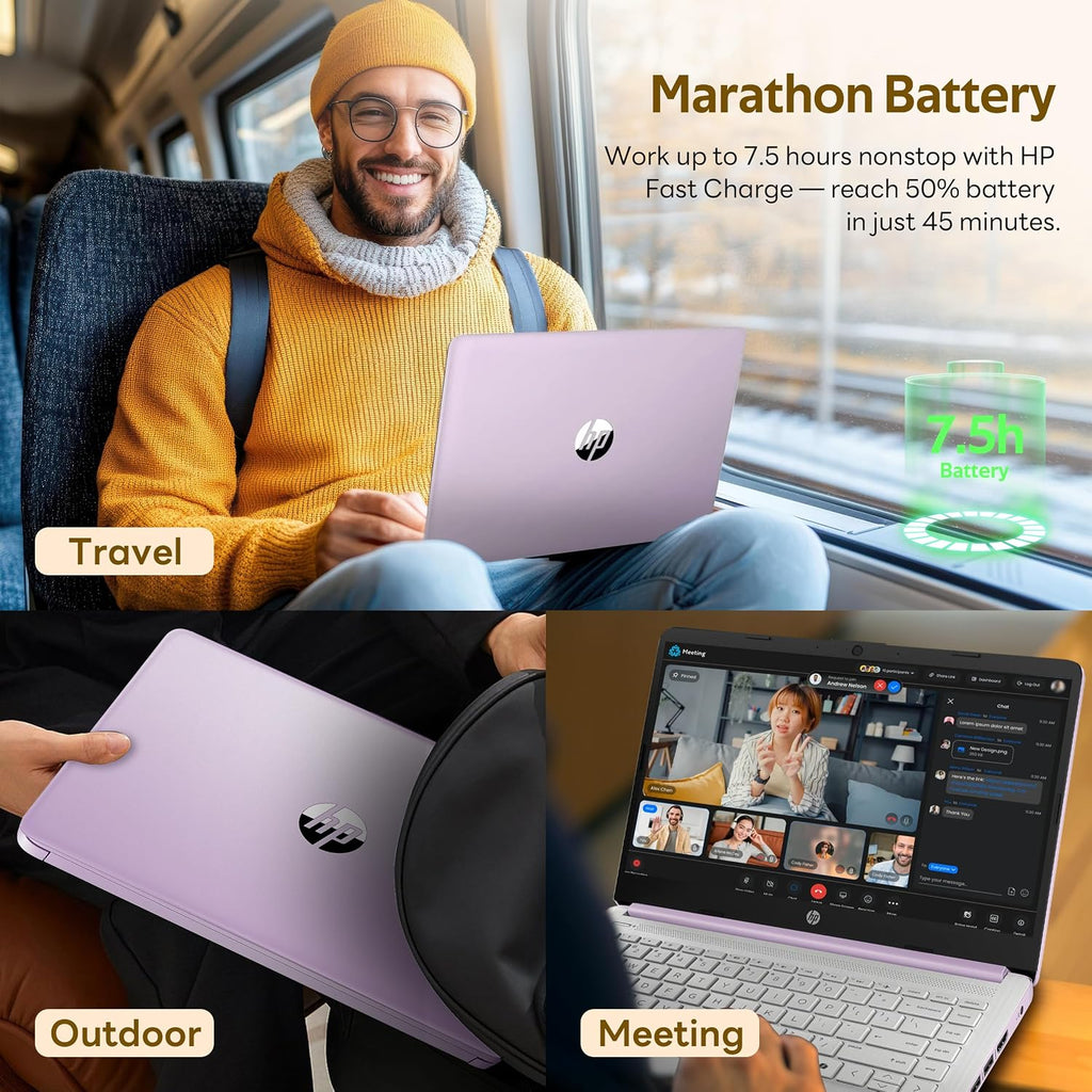 HP Flagship 14' HD Student&Business Laptop with AI Copilot, 13th Gen Intel 4-Core, 16GB RAM, 256GB Storage (128GB UFS + 128GB Docking Station), 1 Year Office 365, 720p Webcam, Win 11, Lavender Purple