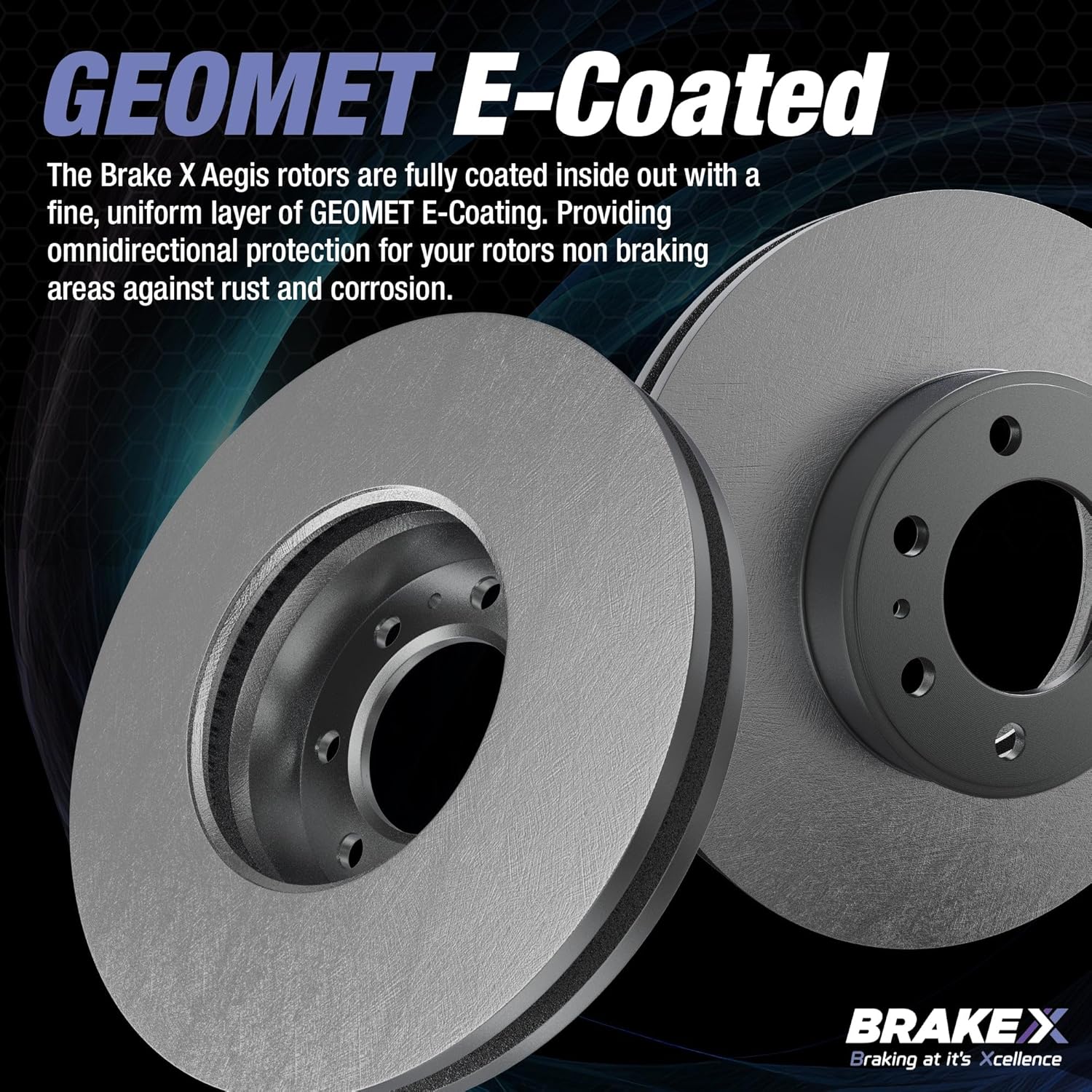 Brake X Front Brake Pads and Rotors Kit with brake caliper compression tool replacement for 2011-2013 FORD FIESTA | AEGIS GEOMET Coated Rotors and Alpha Ceramic Brake Pads