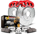 PowerStop Rear Brake & Caliper Kit for Chrysler Aspen 2007-09 |Dodge Durango 2004-09 |Ram 1500 2002-10 - Drilled & Slotted Disc Rotors + Z36 Brake Pads + Red-Powder Coated Calipers, KC2172-36