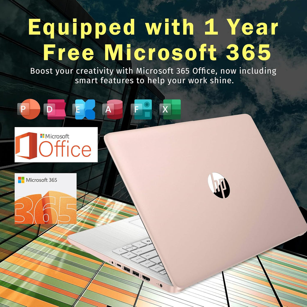 HP Stream 14' Laptop for Students & Business, Intel Processor N150, 16GB RAM, 1.12TB Storage (128GB UFS+1TB Docking Station Set), Wi-Fi 6, 1 Year Office 365, Copilot AI, Fast Charge, Win 11s, Gold