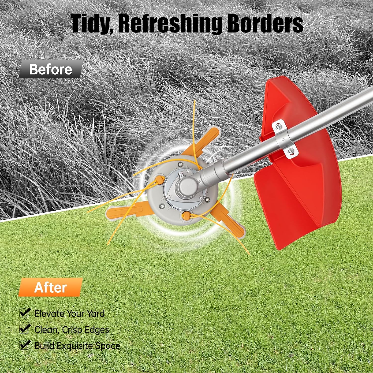 Gas Weed Wacker, 35.88CC 750W 4-Stroke Gasoline Weed Eater 8500RPM High Speed Lawn Mower with 2 Blade Heads, Portable Single-Cylinder Brush Cutter Grass Trimmer Tool for Home Garden Lawn Mowing