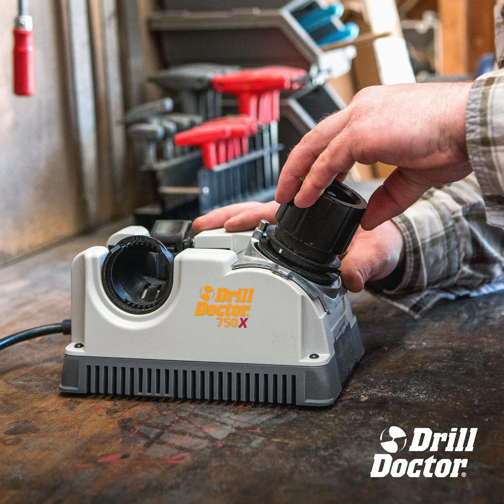 Drill Doctor DD750X Electric Drill Bit Sharpener, 3/32-3/4' High-Speed, Portable - Steel, Masonry, Carbide, Cobalt, Tin-Coated Bits, Adjustable Angles
