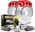 PowerStop Front Brake & Caliper Kit for Subaru Impreza 2005-14 | Subaru WRX STI 2015-17 - Drilled & Slotted Disc Rotors + Carbon-Fiber Ceramic Brake Pads + Red-Powder Coated Calipers, KC131-26