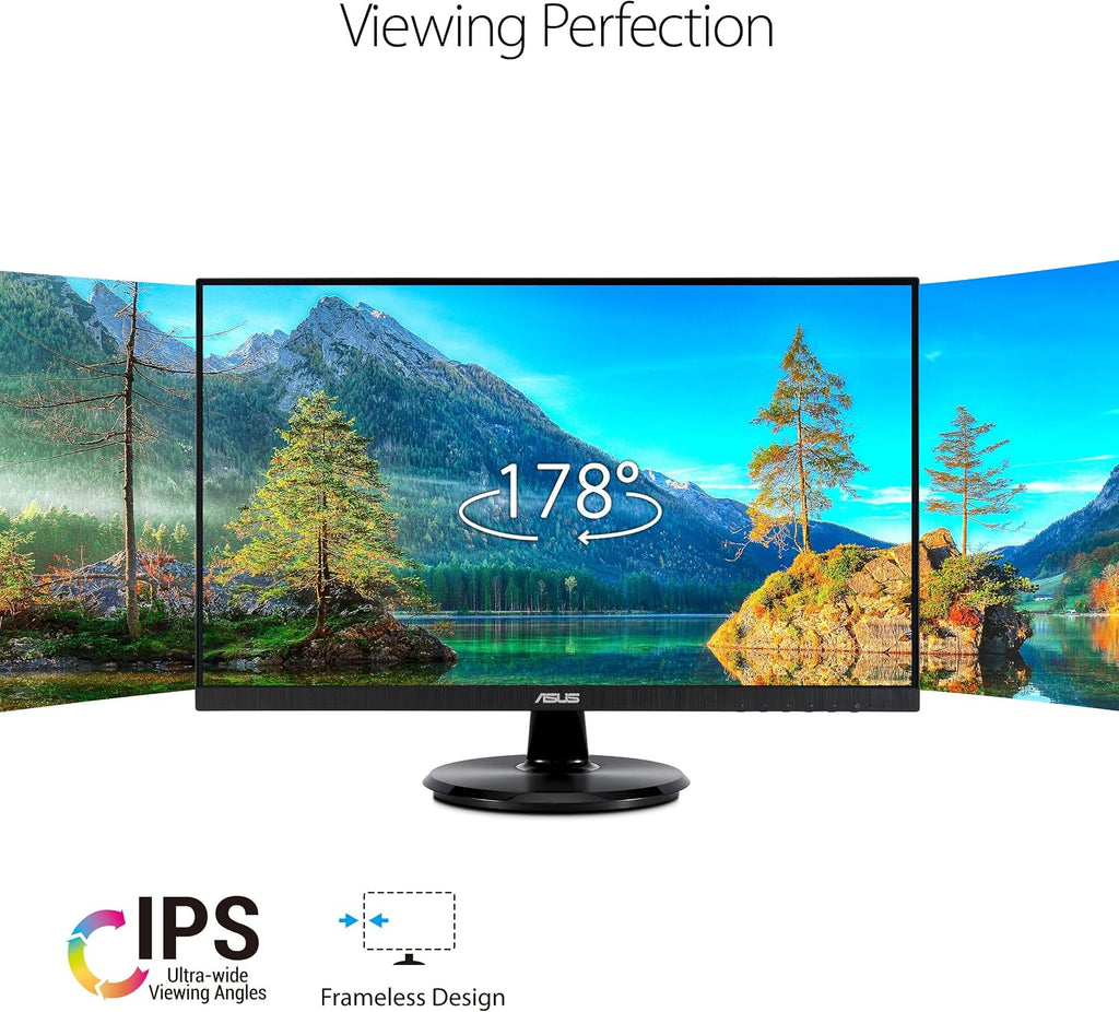 ASUS 27' 1080P Monitor (VA27DCP) - Full HD, IPS, 75Hz, USB-C 65W Power Delivery, Speakers, Adaptive-Sync/FreeSync, Eye Care, Low Blue Light, Flicker Free, VESA Mountable, Frameless, HDMI
