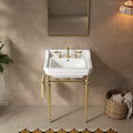 23 inch Console Bathroom Sink, Freestanding Console Sink With Stainless Brushed Gold Legs, Modern Bathroom Vanity with 3 Pre-drilled Faucet Holes, White Ceramic Basin