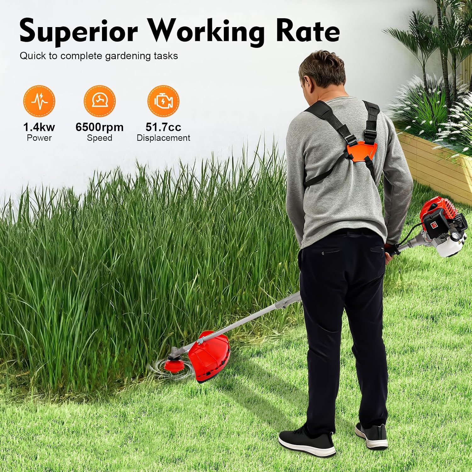 Gas Weed Eater,51.7CC 2-Strokes Cutter Grass Trimmer 4 in 1 Lawn Mower Pruner Tool Multi Garden Tools Brush Cutter, Gas Hedge Trimmer,Pole Saw with Extension Pole, for Lawn Garden Tree Trimming