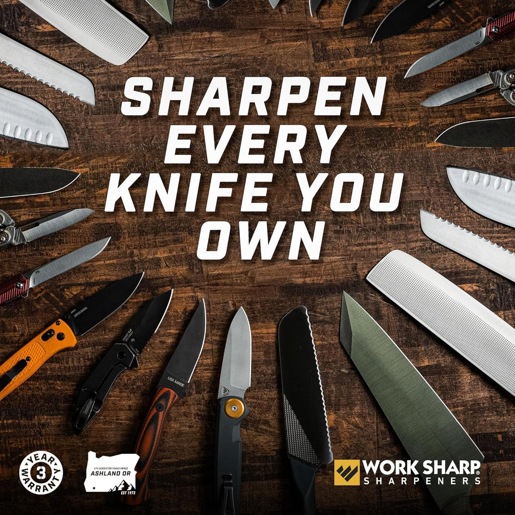 Work Sharp MK2 Electric Knife Sharpener & Replacement Belts – Adjustable 2-Speed Knife Sharpening System for Kitchen Knives, Pocket Knives, Scissors, Axes & Garden Tools