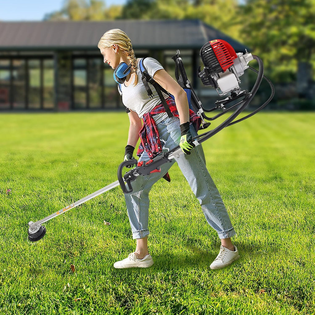 Brush Cutter, 2 in1 Backpack 4 Stroke Gas Power Weed Wacker, 750W Air-Cooling Tiller Grass Hedge Trimmer Lawn Mower Weed Eater for Weeding and Irrigation