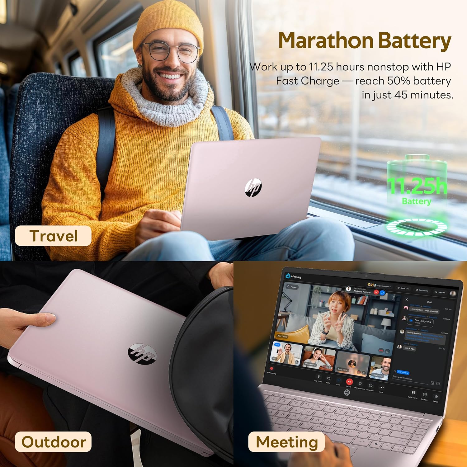 HP Flagship 14' HD Student&Business Laptop with AI Copilot, 13th Gen Intel 4-Core, 4GB RAM, 256GB Storage (128GB UFS + 128GB Docking Station), 1 Year Office 365, 720p Webcam, Win 11, Tranquil Pink