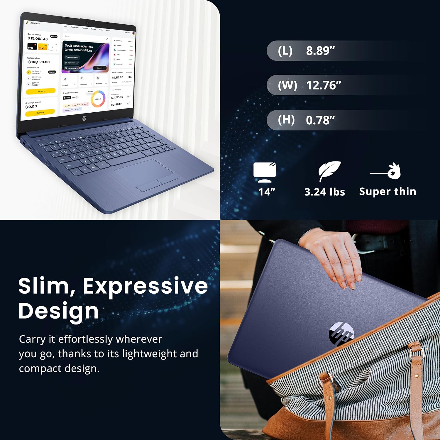 HP Stream 14' HD Lightweight Laptop, Intel Celeron N4120, 16GB RAM, 1.22TB Storage(64GB eMMC+160GB Docking Station Set+1TB Cloud Storage), Intel UHD Graphics, 1 Year Office 365, WiFi, Win 11s, Blue