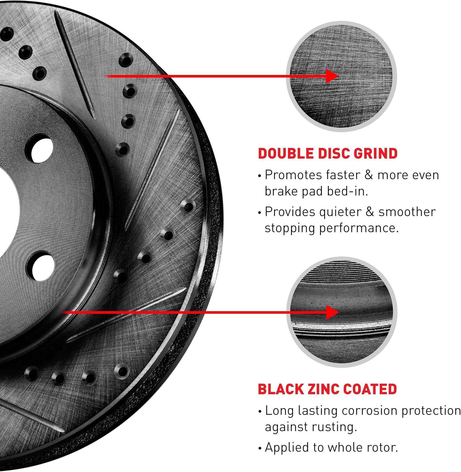 R1 Concepts Brake Rotors fits 2011-2019 Ford Fiesta| Drilled and Slotted Black Disc Brake Rotor Set: 10.2' Front