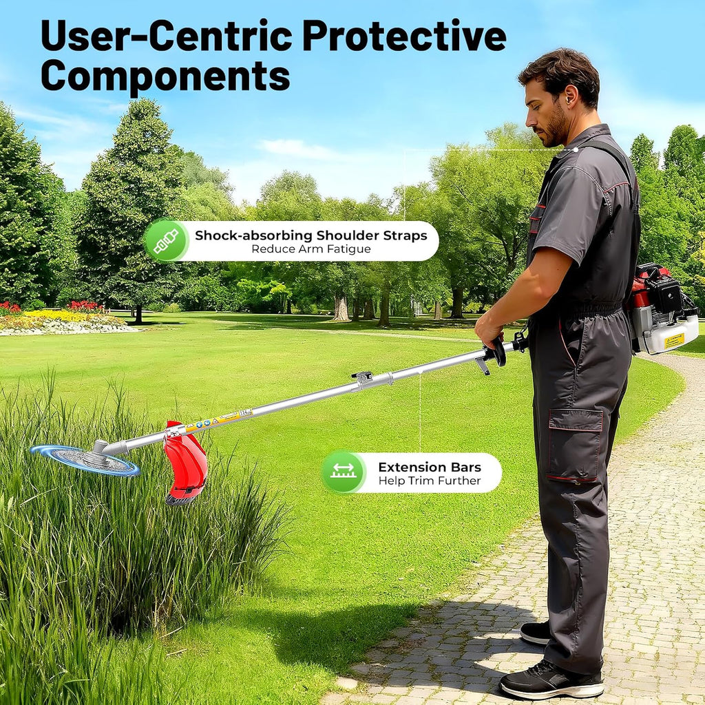 52CC Gas String Trimmer, 5 in 1 Gas Weed Eater, 2-Stroke Brush Cutter Straight Shaft Weed Eater, Gas Weed Wacker Trimmer for Weeds and Grass