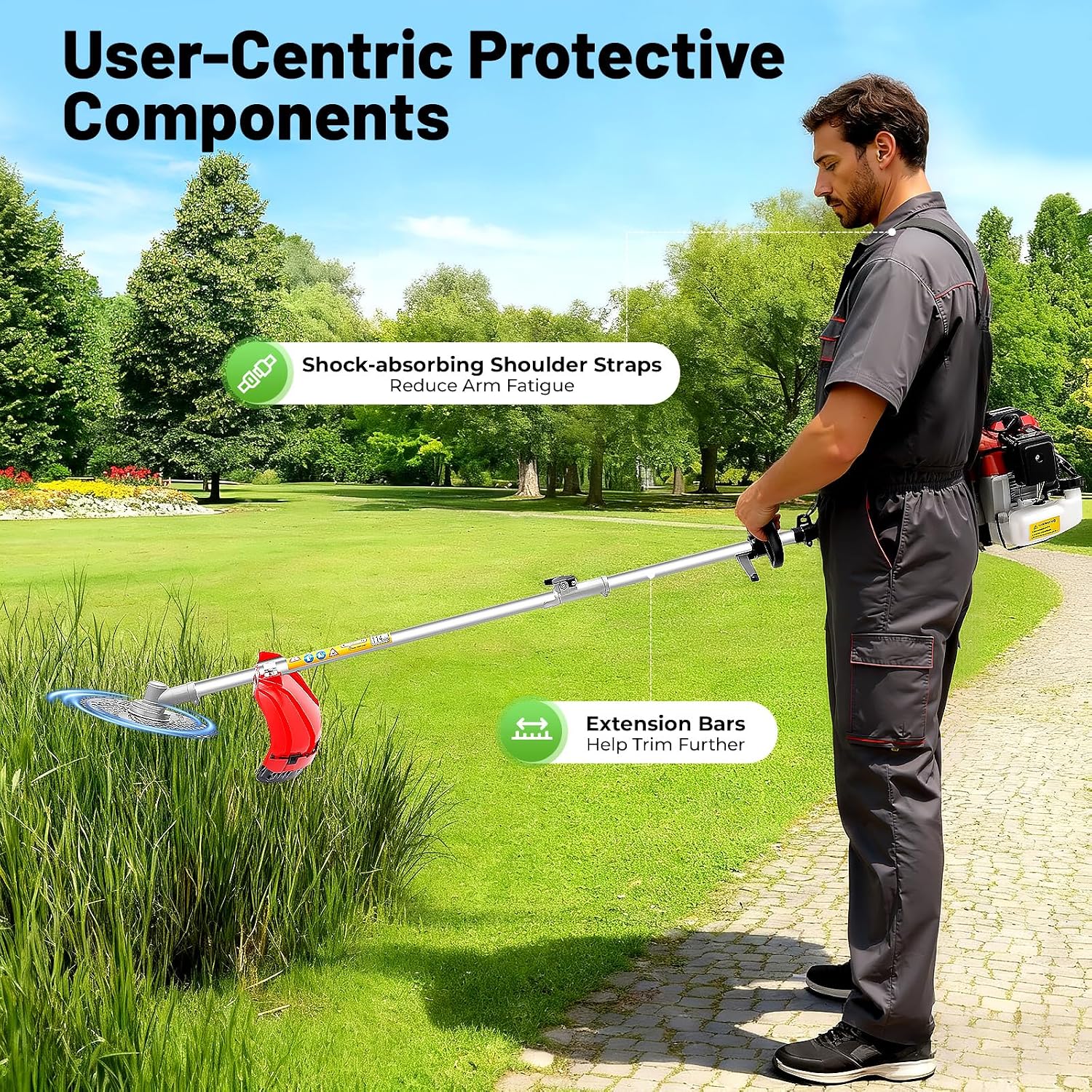 52CC Gas String Trimmer, 5 in 1 Gas Weed Eater, 2-Stroke Brush Cutter Straight Shaft Weed Eater, Gas Weed Wacker Trimmer for Weeds and Grass