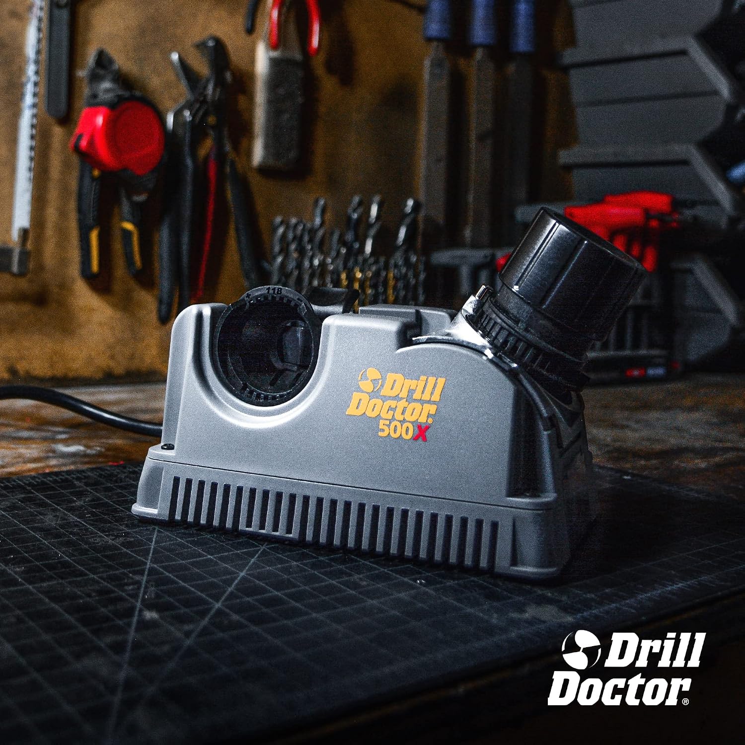 Drill Doctor DD500X Twist Drill Bit Sharpener - 3/32' to 1/2' - Electric Sharpener - High Speed & Portable - For Steel, Masonry, Carbide & Tin-Coated Drill Bits - Adjustable 118° or 135° Angle