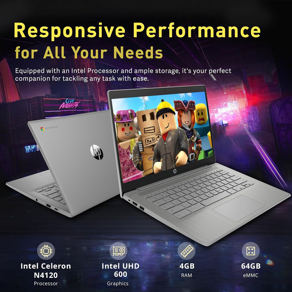 HP Chromebook 14' HD Laptop for Business & Students, Intel Celeron N4120, 4GB LPDDR4, 64GB eMMC, Intel UHD Graphics, Webcam, Long Battery Life, Chrome OS, Modern Gray (Renewed)
