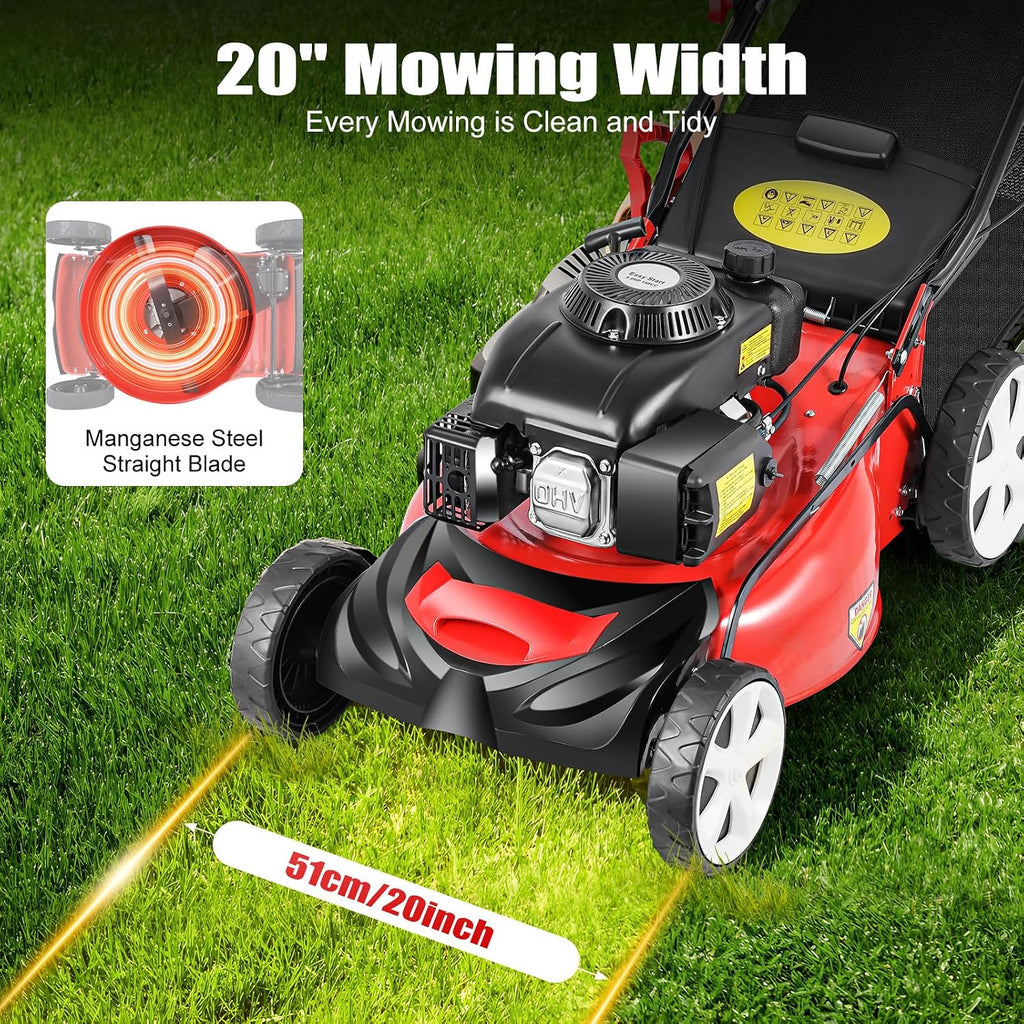 Gas Powered Lawn Mower, 140cc 4-Stroke Self Propelled Gas Mower w/Grass Collecting Bag, 8 Adjustable Heights Push Mower Gas for Yards Gardens, 2800rpm